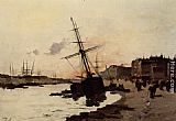 Ships in a Harbour by Eugene Galien-Laloue